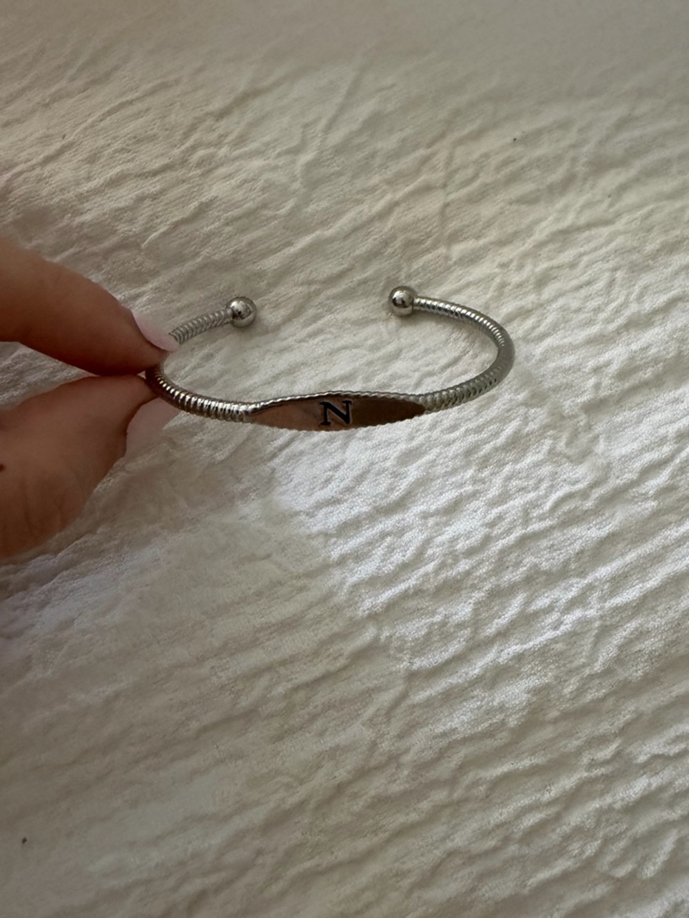 Silver Initial 'N' Cuff Bracelet